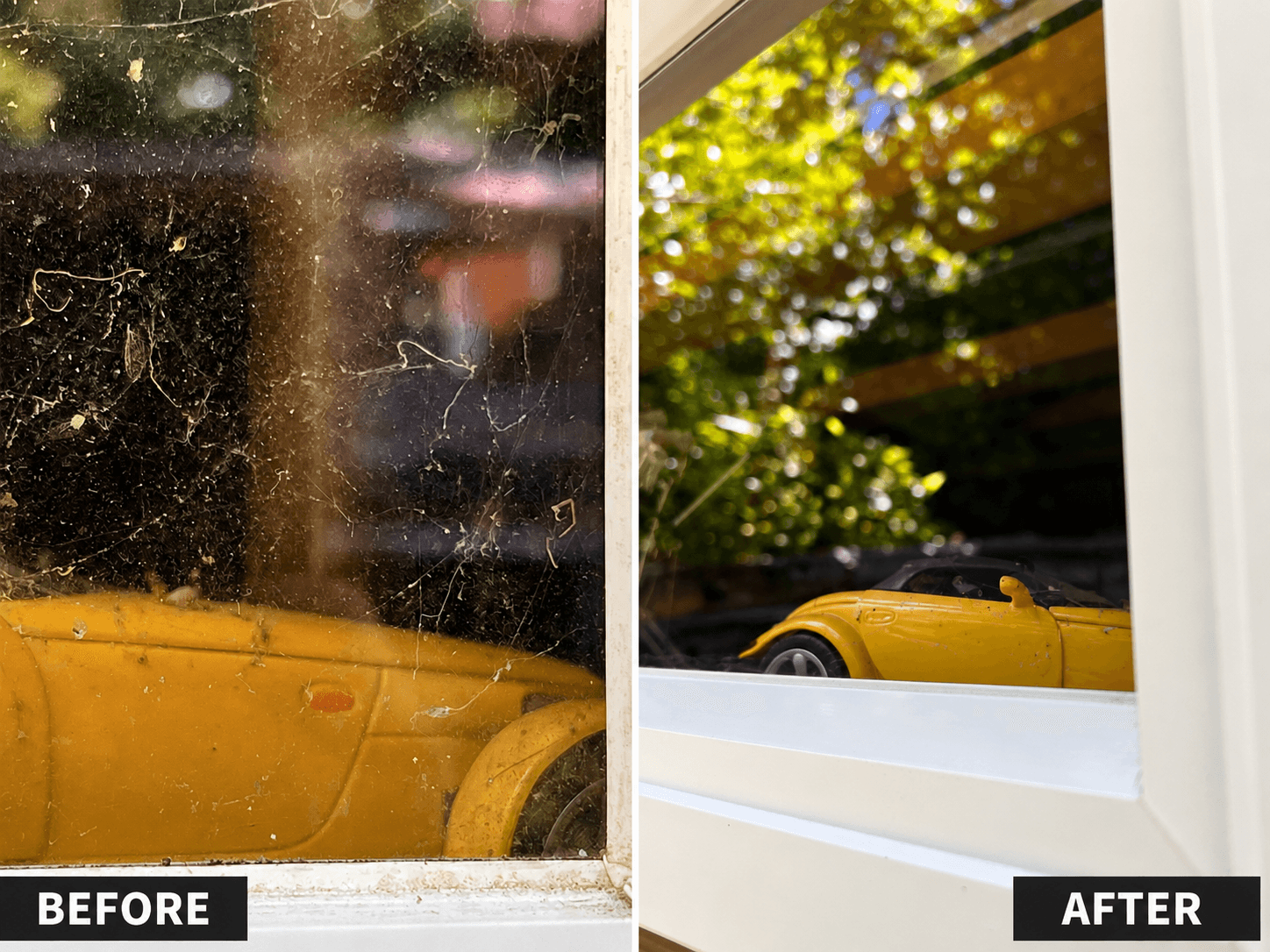 Before and after window cleaning result