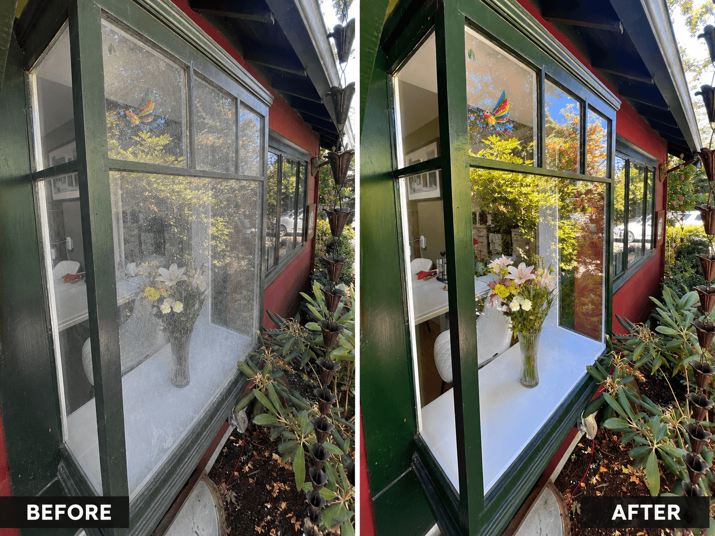 Before and after window cleaning result